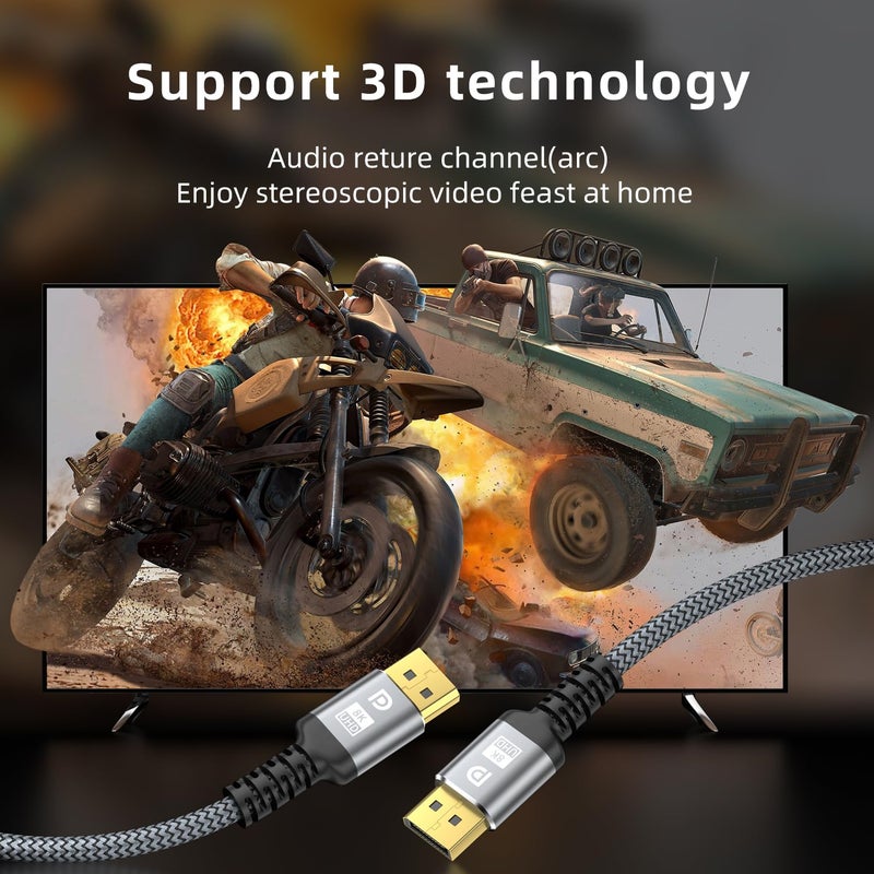 looyotul كابل DisplayPort 8K، كابل DP 1.4 بطول 15 قدم (8K@60Hz، 4K@144Hz، 2K@240Hz) يدعم 32.4Gbps، موصل مطلي بالذهب، معدل تحديث عالي لشاشة الألعاب، HDR، FreeSync G-Sync، بطاقة الرسوميات، الكمبيوتر الشخصي - Image 4